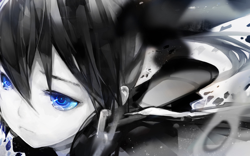 black_hair, black_rock_shooter, blue_eyes, crying, el-zheng, long_hair, polychromatic, possible_duplicate