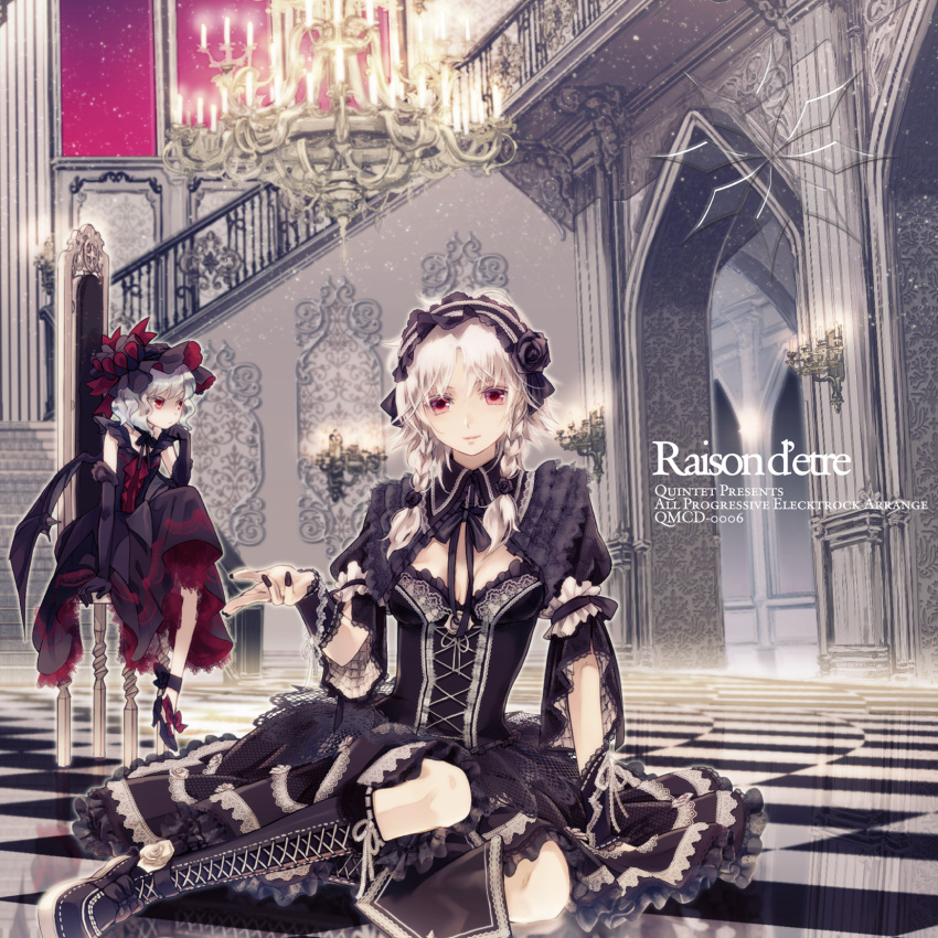 album_cover, alternate_costume, bat_wings, black_gloves, black_rose, boots, bow, braid
