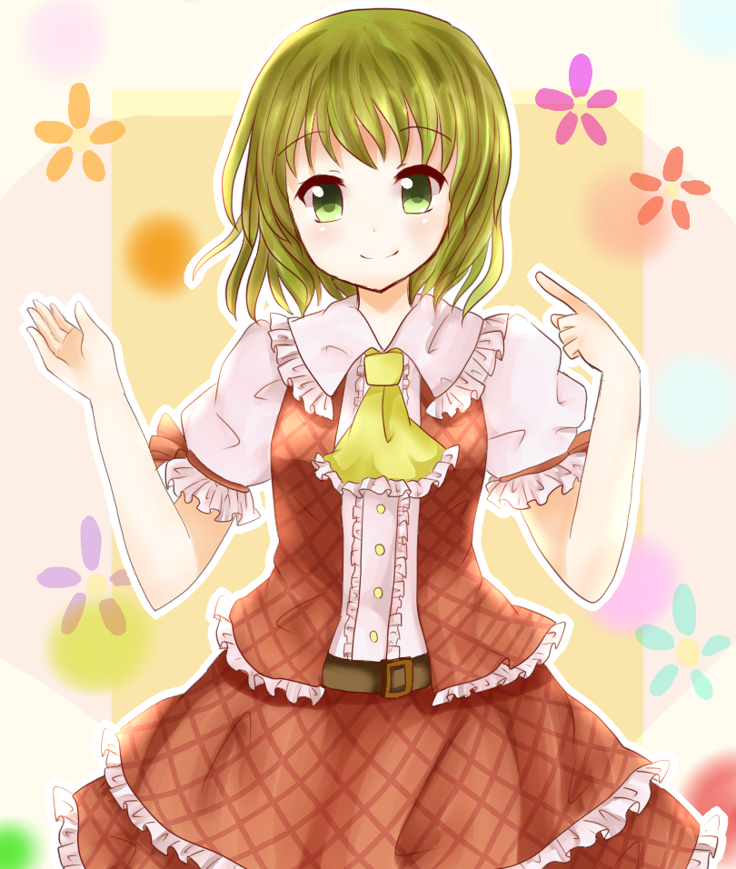 ascot, belt, green_eyes, green_hair, kazami_yuuka, konamonndaisuki, plaid, plaid_skirt