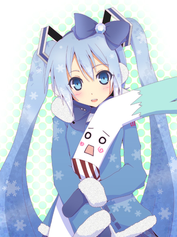 blue_eyes, blue_hair, bow, earmuffs, hair_bow, hatsune_miku, headphones, headset