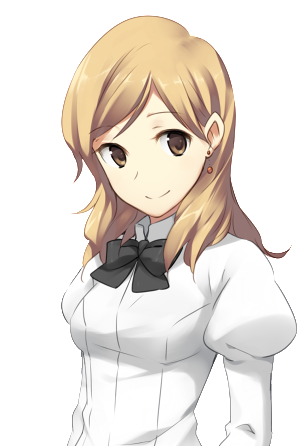 bangs, blonde_hair, bowtie, brown_eyes, bust, earrings, enomoto_saki, extra
