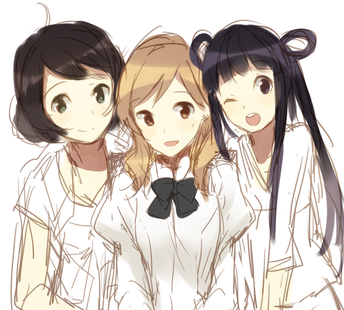 black_hair, blonde_hair, blue_eyes, brown_eyes, brown_hair, character_request, enomoto_saki, extra