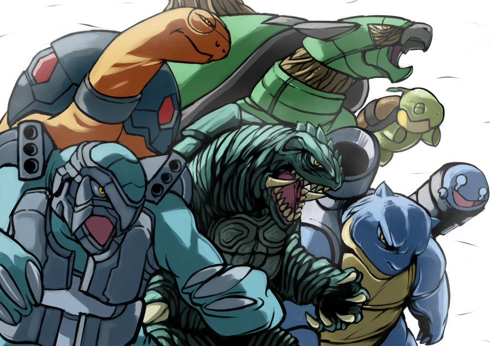 blastoise, carracosta, gamera, gamera_(series), mechanization, monster, no_humans, odd_one_out