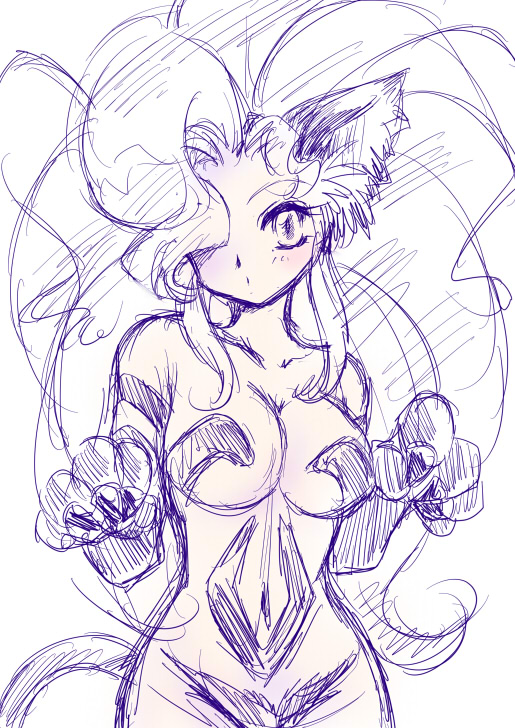 animal_ears, big_hair, breasts, capcom, cat_ears, cat_paws, cat_tail, felicia