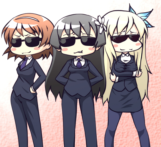 black_hair, blonde_hair, blush_stickers, boku_wa_tomodachi_ga_sukunai, brown_hair, butterfly, butterfly_hair_ornament, crossed_arms
