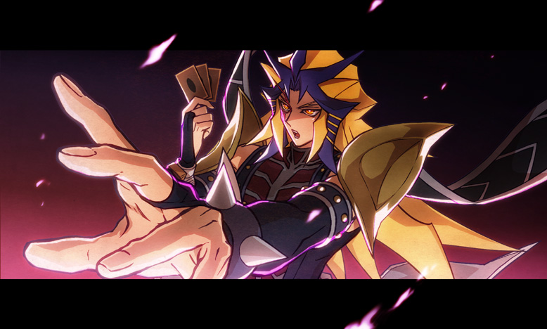 blonde_hair, card, gekijouban_yuu-gi-ou:_chou-yuugou_toki_wo_koeta_kizuna, holding, holding_card, long_hair, male, paradox