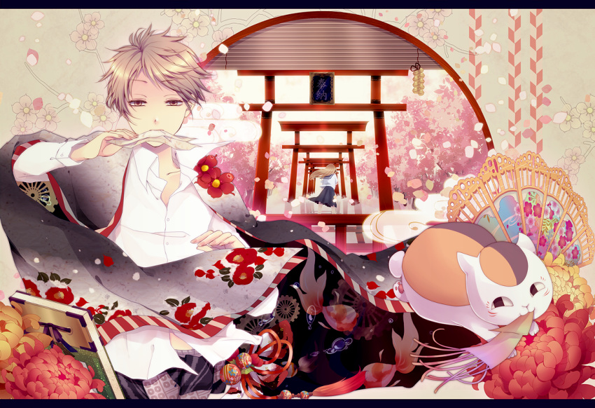 book, domco, flower, flowers, food, japanese_clothes, madara, natsume_reiko