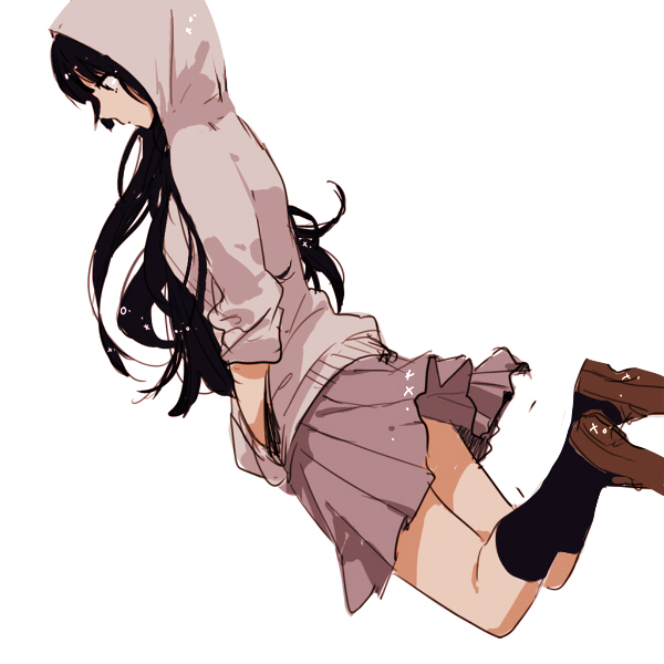 akiyama_mio, black_eyes, black_hair, hand_in_pocket, hoodie, k-on!, long_hair, parka, sleeves_pushed_up, solo, takahashi712
