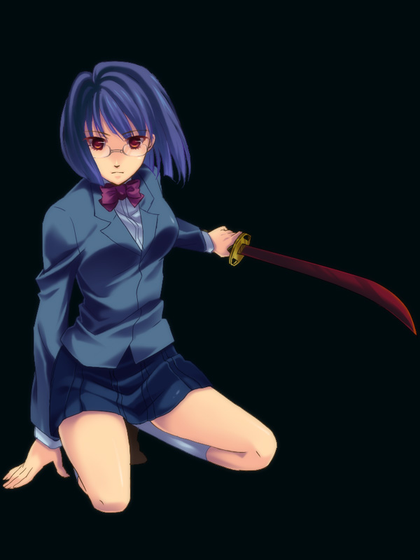 bob_cut, durarara!!, erhr, glasses, red_eyes, school_uniform, short_hair, sonohara_anri, sword, weapon