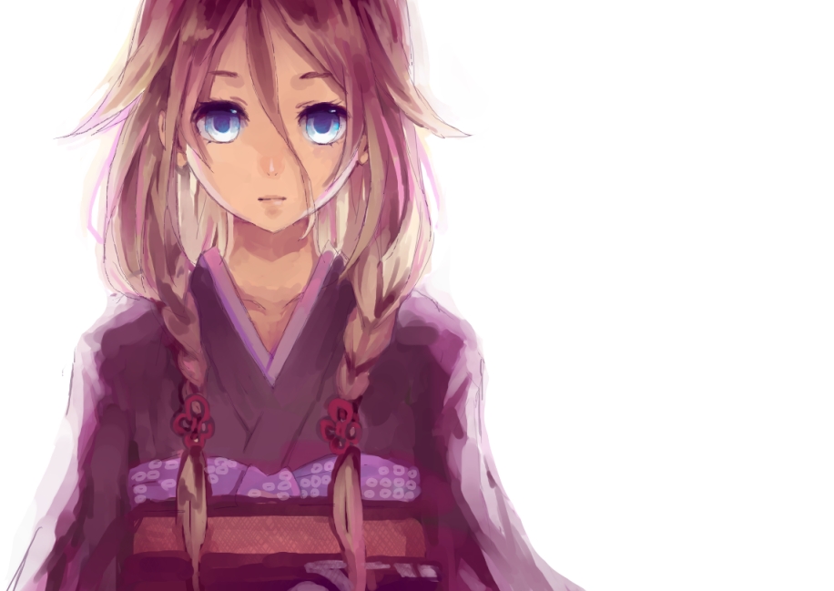 bad_id, blonde_hair, blue_eyes, braid, crimsonseed, ia_(vocaloid), japanese_clothes, kimono