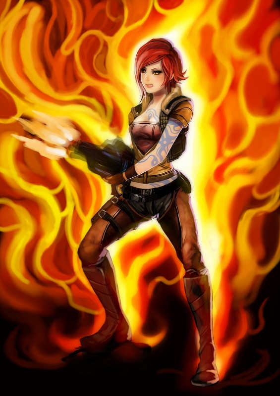 belt, boots, borderlands, borderlands_(video_game), breasts, cleavage, female, fingerless_gloves
