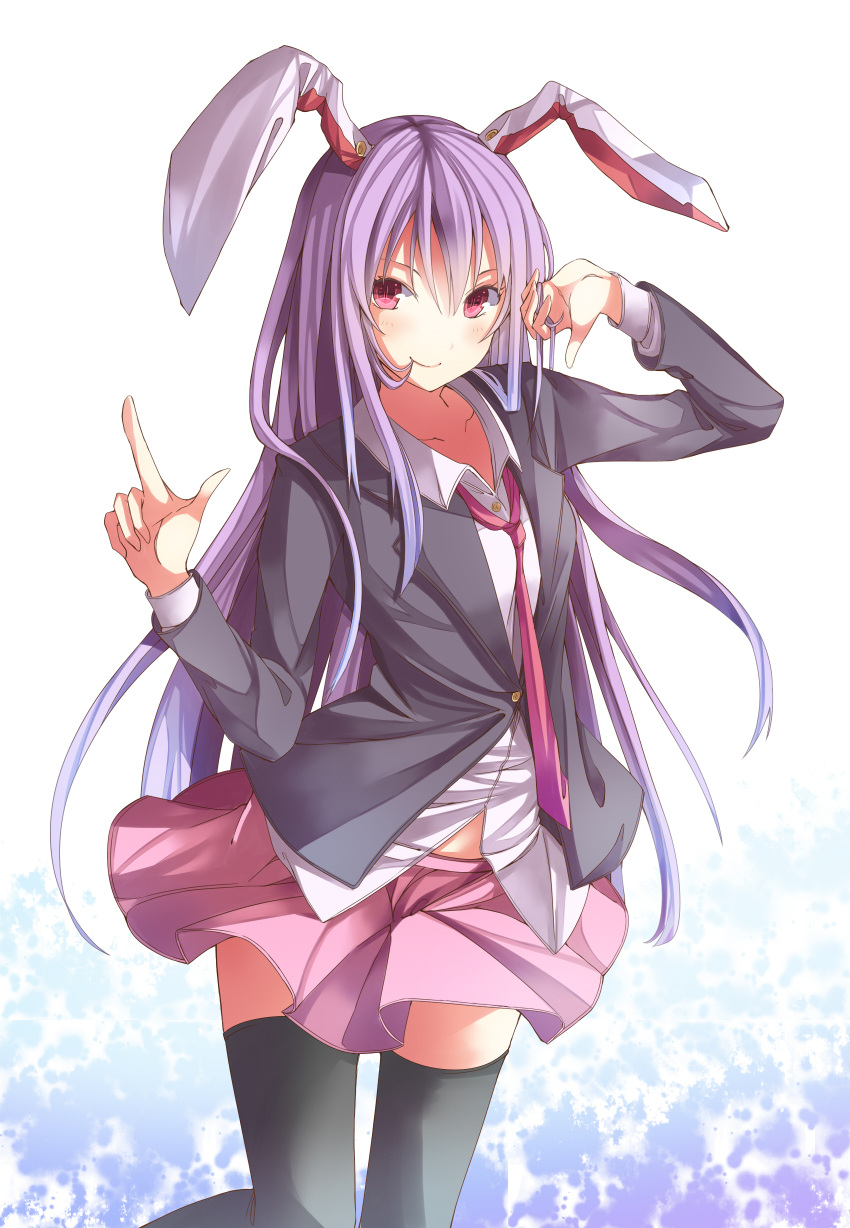 absurdres, animal_ears, black_legwear, blazer, bunny_ears, gurasion_(gurasion), hair_in_mouth, hair_tucking