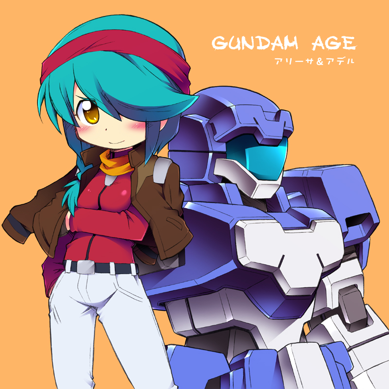 arisa_(gundam_age), arisa_gunhale, belt, blue_hair, gundam, gundam_age, hair_over_one_eye, jacket_on_shoulders