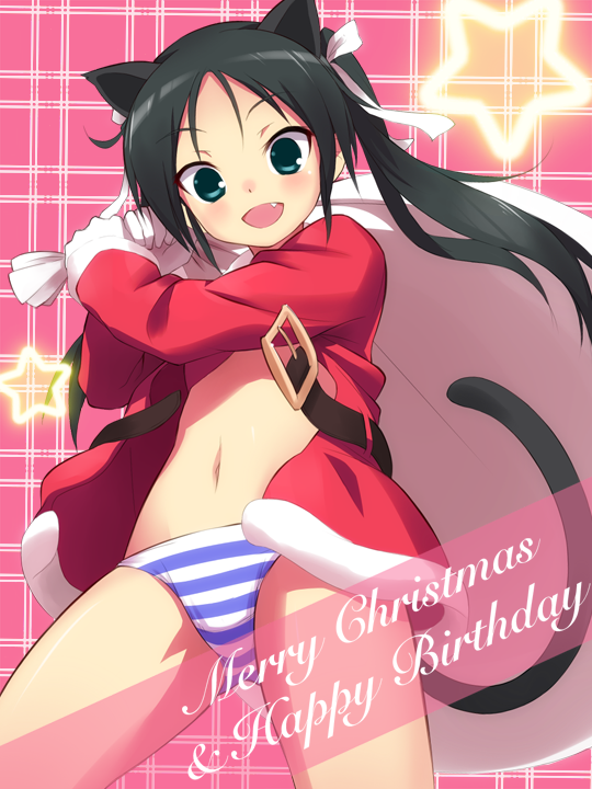:d, animal_ears, black_hair, cat_ears, cat_tail, fang, francesca_lucchini, fudama