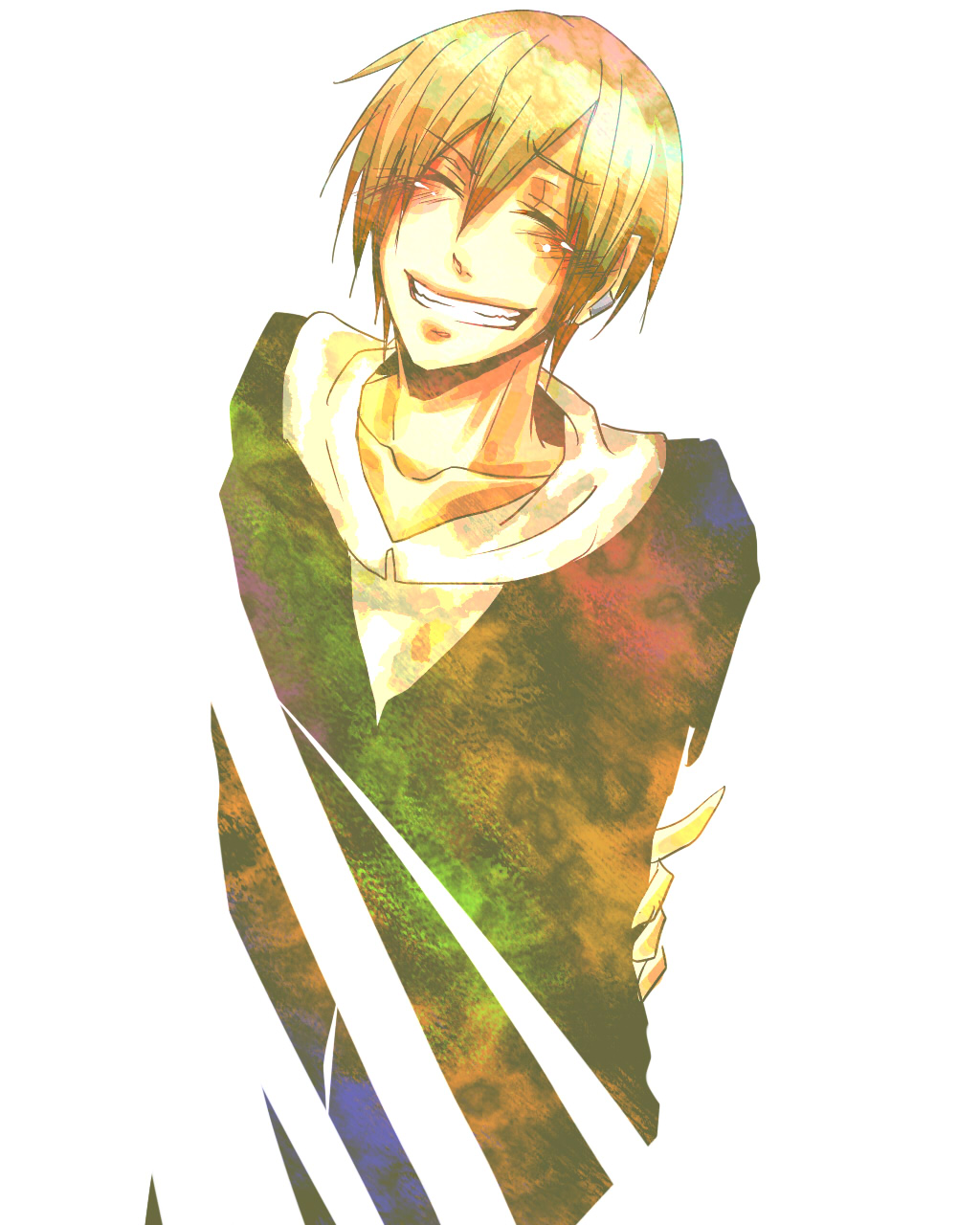 blonde_hair, blush, closed_eyes, durarara!!, highres, hoodie, kida_masaomi, male, mochizuki, mochizuki_(artist), smile, solo
