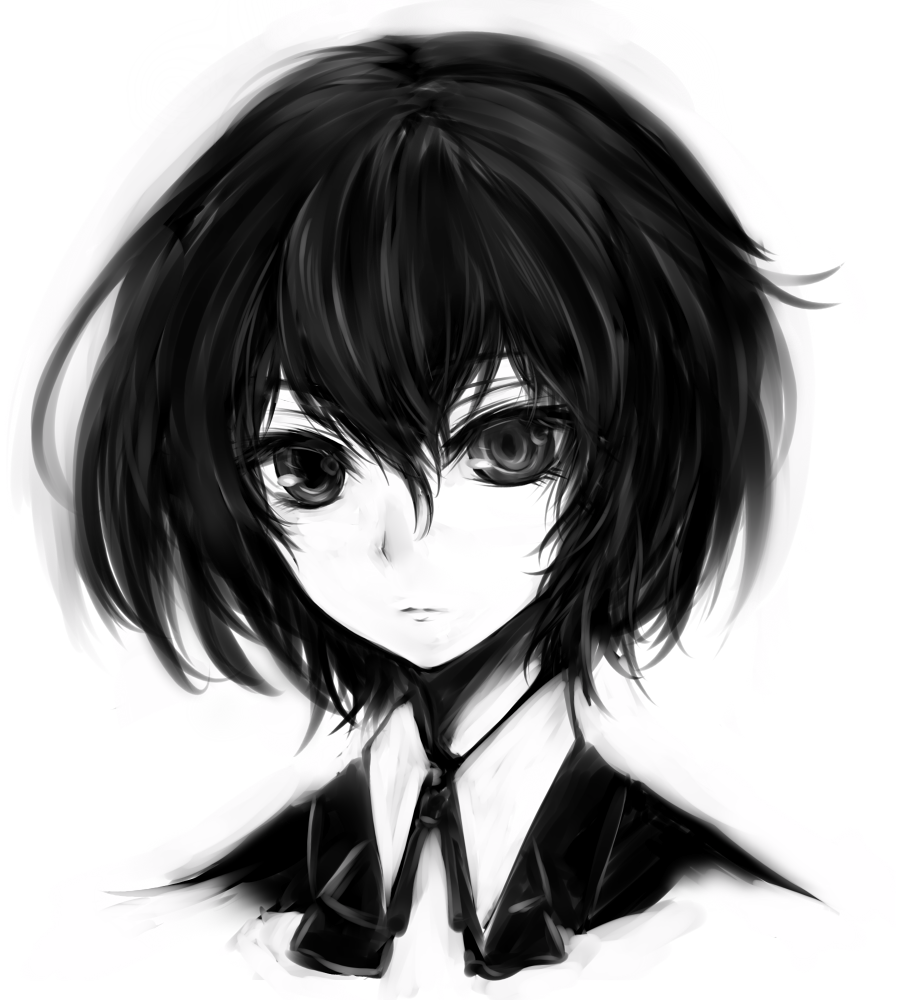 acryl, another, face, misaki_mei, monochrome, no_eyepatch, portrait, solo