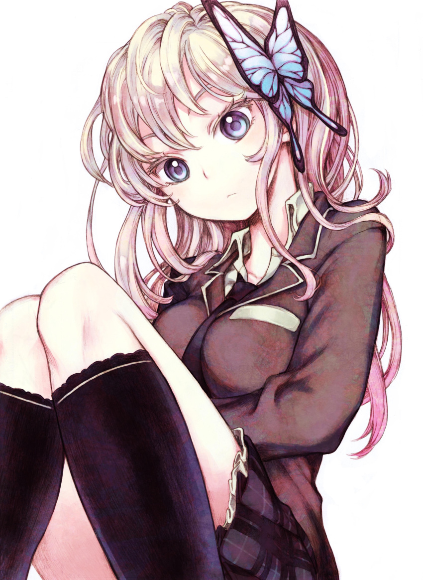 absurdres, artist_request, black_legwear, blonde_hair, blue_eyes, boku_wa_tomodachi_ga_sukunai, breasts, butterfly