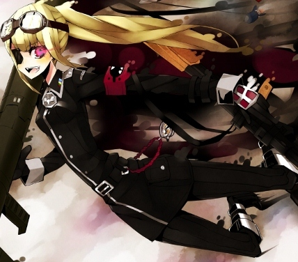 bad_ass, blonde_hair, eye_patch, girl, gun, military, rifle, weapon