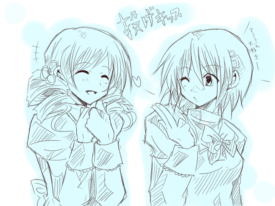blown_kiss, blue, closed_eyes, eyes_closed, heart, mahou_shoujo_madoka_magica, maru_(092102040413), miki_sayaka