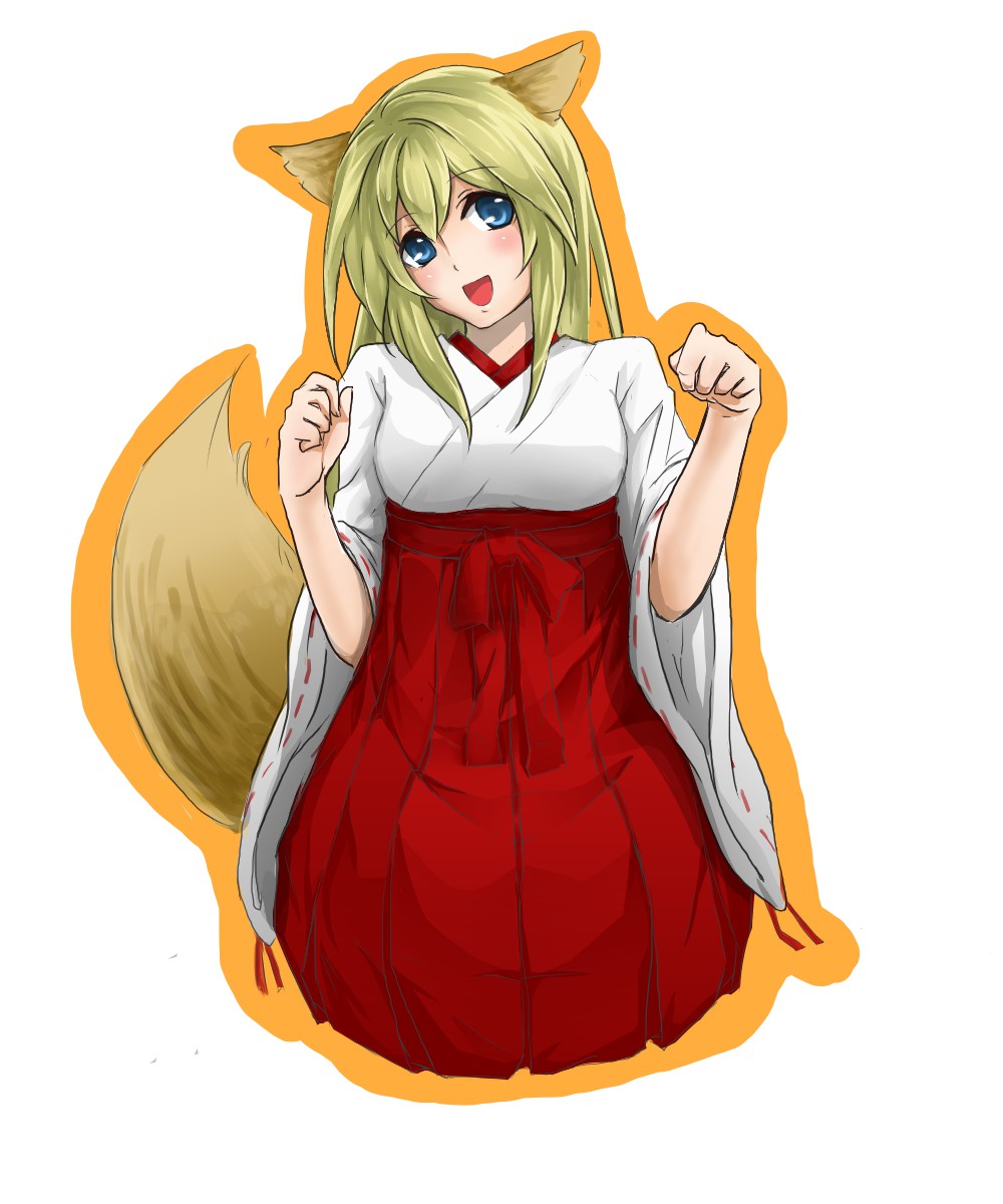 :d, alternate_costume, animal_ears, blonde_hair, blue_eyes, fox_ears, fox_tail, heidi_ogezevara