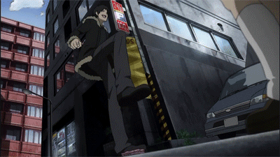 black_hair, durarara!!, gif, jacket, laughing, male, orihara_izaya, short_hair