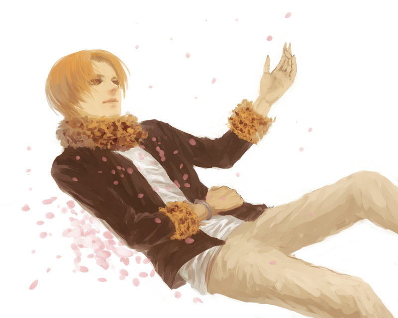 alternate_costume, bracelet, brown_eyes, fate/zero, fate_(series), fur_trim, jacket, jewelry, leopard_print, male, mujun_no_kuro, orange_eyes, orange_hair, petals, solo, uryuu_ryuunosuke