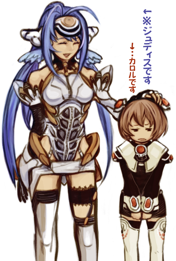 2girls, alternate_costume, bandai, bandai-namco_entertainment, bare_shoulders, blue_hair, breasts, brown_hair
