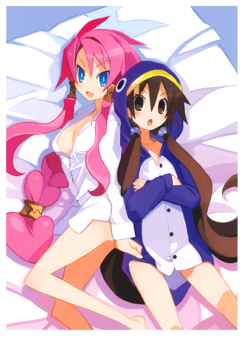 :o, absurdres, blue_eyes, braid, breasts, brown_eyes, brown_hair, cleavage