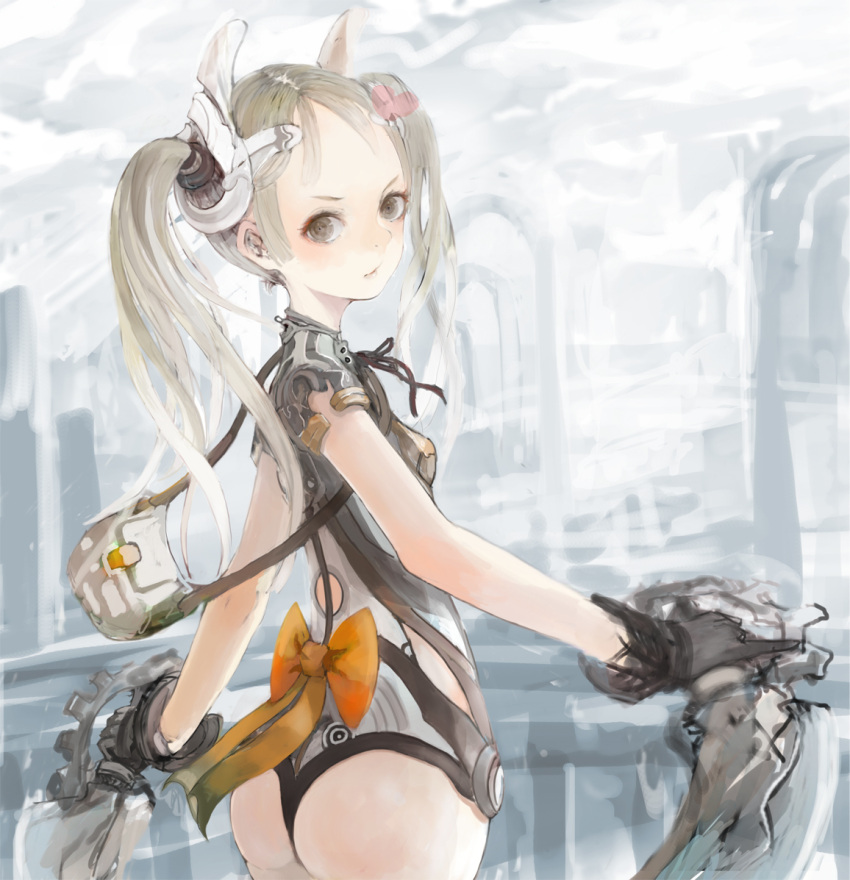 ass, bodysuit, gloves, jasmine_(jasco), marubo, original, solo, twintails