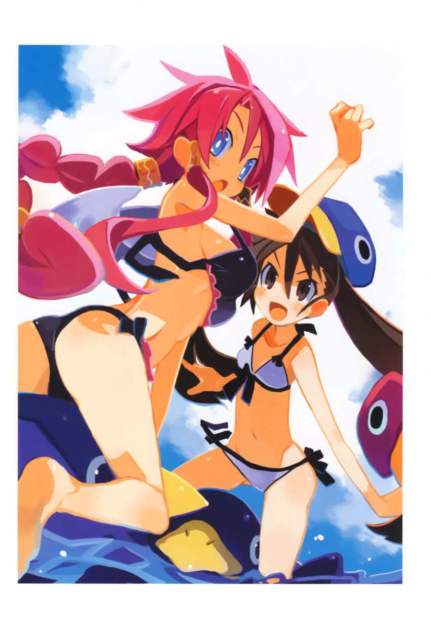 :d, absurdres, ass, bare_shoulders, barefoot, bikini, blue_eyes, blue_sky