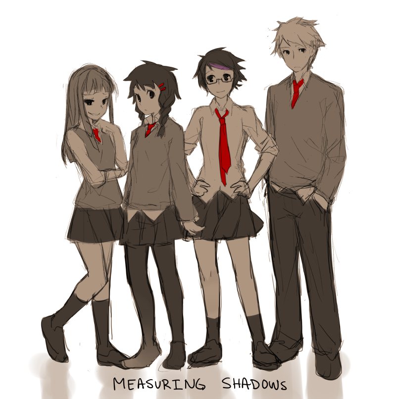 3girls, florian_(measuring_shadows), glasses, hair_ornament, hairclip, katawa_shoujo, measuring_shadows, miniskirt