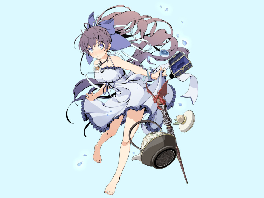 azuma_syoujuan, barefoot, blue, dress, long_hair, ryuugajou_nanana, ryuugajou_nanana_no_maizoukin