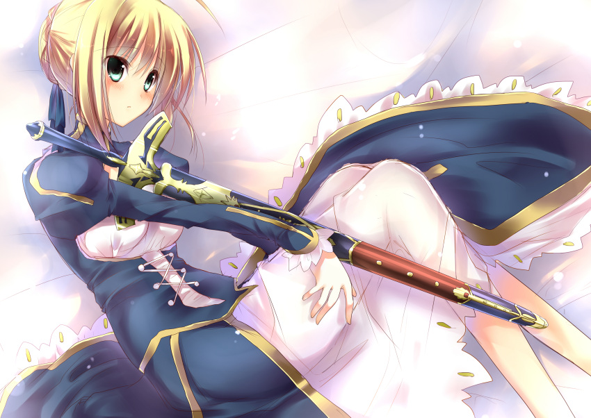 absurdres, ahoge, blonde_hair, blush, caliburn, dress, fate/stay_night, fate/zero
