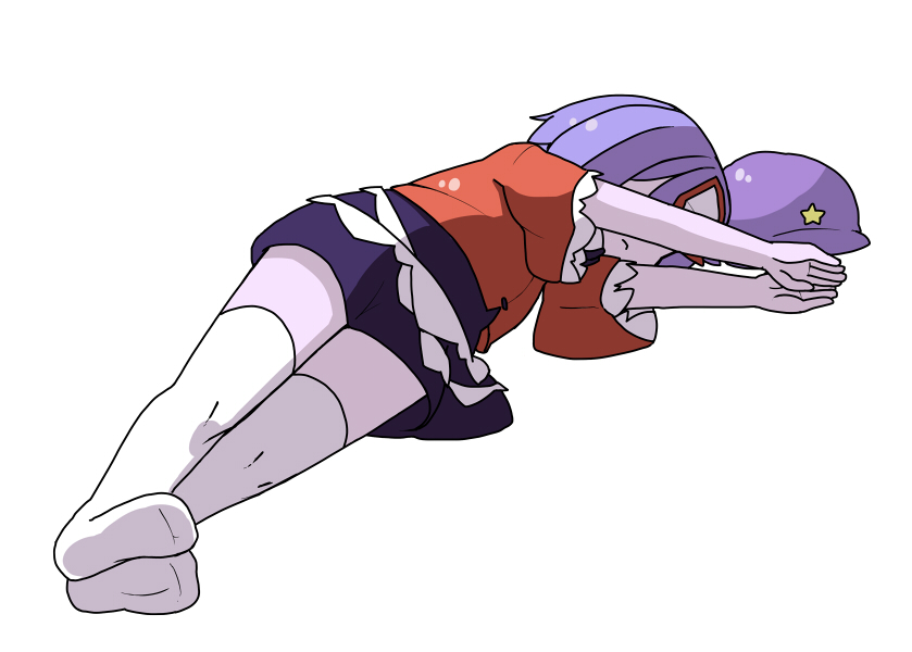 beret, blue_hair, child, hat, hat_removed, headwear_removed, jiangshi, lying