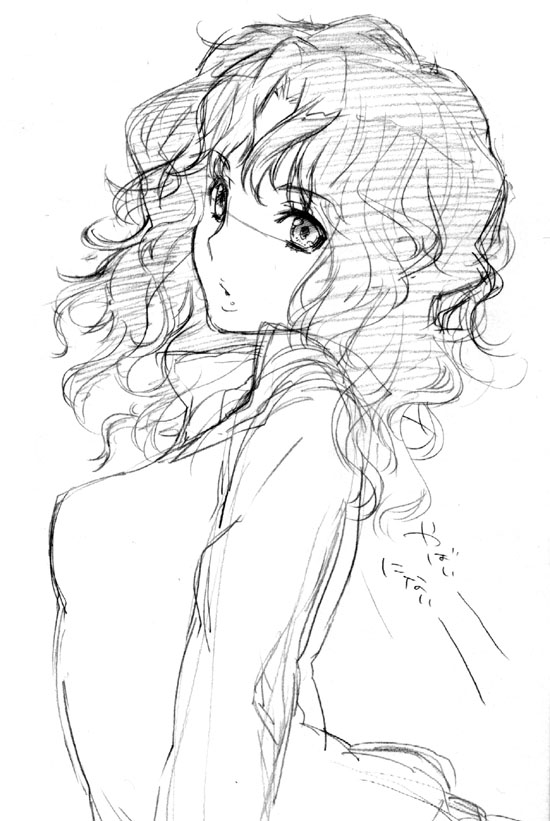 1girl, amagami, kurootoko, messy_hair, monochrome, solo, tanamachi_kaoru, wavy_hair