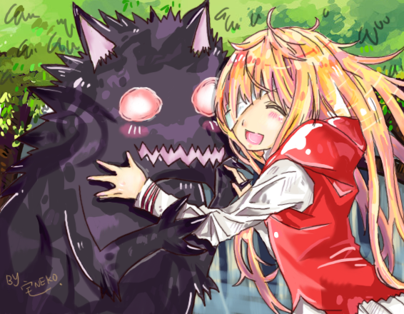 bandage, bandages, big_bad_wolf_(grimm), blonde_hair, blush, closed_eyes, eyes_closed, grimm's_fairy_tales