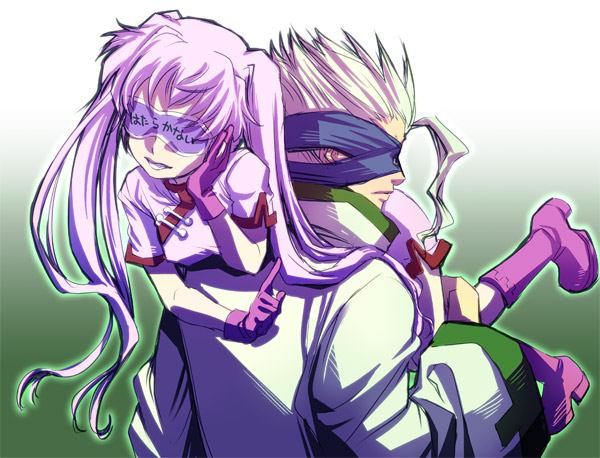 boots, carrying, choujabaru_tokemichi, height_difference, long_hair, medaka_box, person_over_shoulder, pink_hair, suika, tachiarai_kiruko, twintails