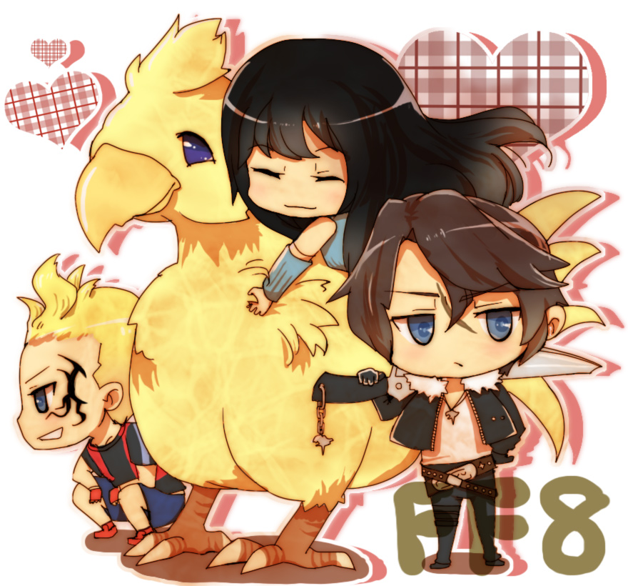 2boys, arm_warmers, belt, bird, black_hair, blonde_hair, blue_eyes, brown_hair