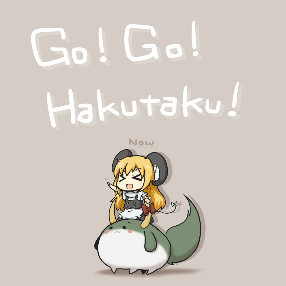 >_<, :3, animal_ears, apron, black_dress, blonde_hair, blush_stickers, chibi