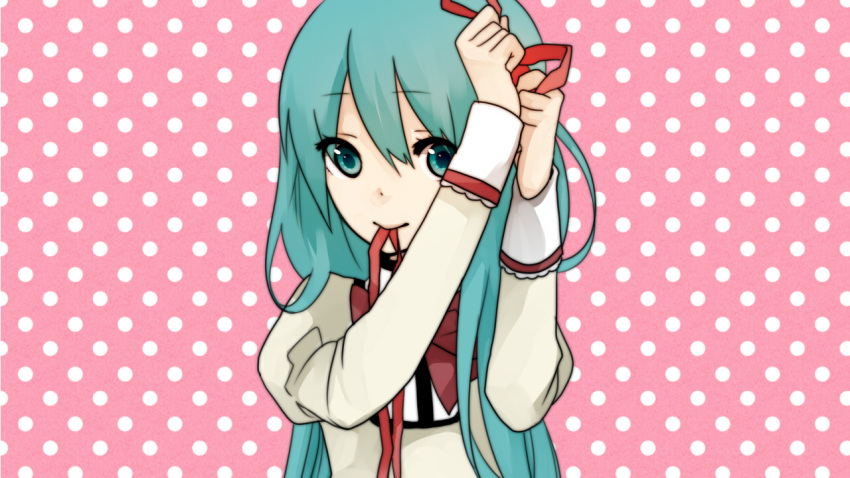aqua_eyes, aqua_hair, bow, close, hatsune_miku, kono_negai_eien_ni_(vocaloid), koyubi, long_hair