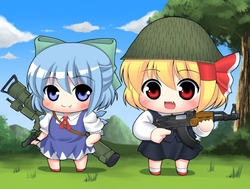 ak47, cirno, gun, kyokutou_hentai_samurai, rumia, touhou, weapon