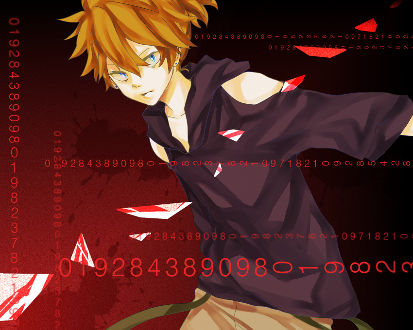 blonde_hair, blue_eyes, kagamine_len, misono, ponytail, red, vocaloid