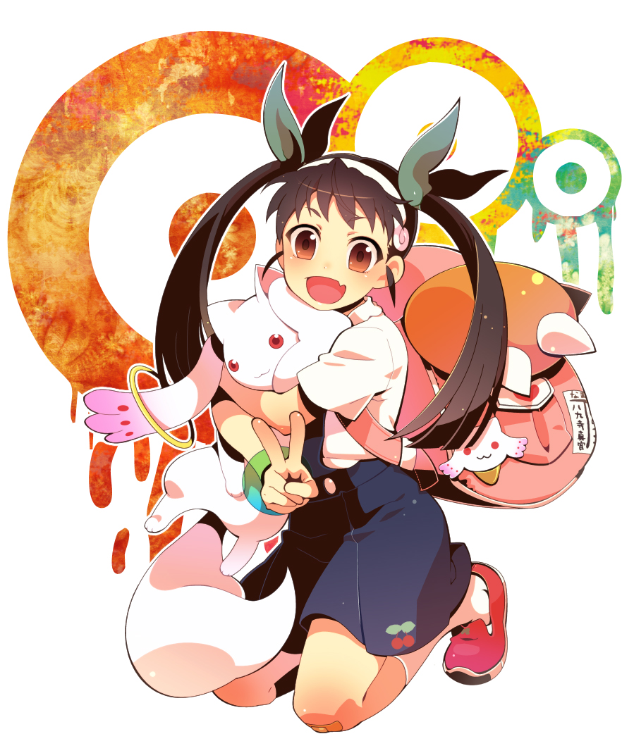 backpack, bag, bakemonogatari, bandaid, black_hair, brown_eyes, company_connection, crossover