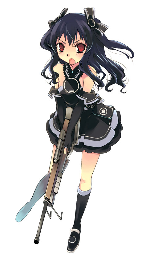 black_sister, bow, character_request, choujigen_game_neptune, detached_sleeves, gun, hair_bow, solo