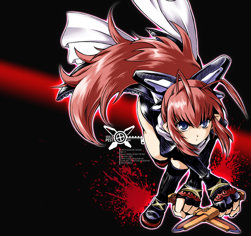 blue_eyes, dagger, fingerless_gloves, gloves, hair_ornament, ichigeki_sacchuu!!_hoihoi-san, long_hair, pest-x-san