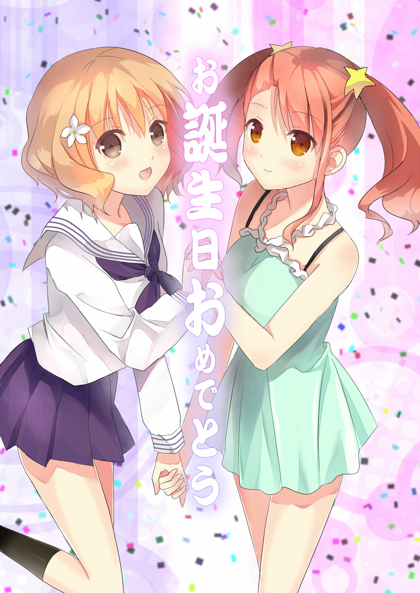 anjou_naruko, ano_hi_mita_hana_no_namae_wo_bokutachi_wa_mada_shiranai, brown_eyes, brown_hair, crossover, dress, flower, hair_flower