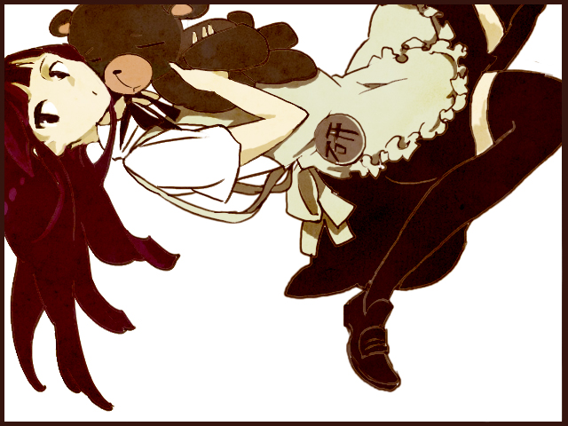 black_hair, daisy_(working!!), long_hair, nina_(norakura55), sakuraya, stuffed_animal, stuffed_toy, teddy_bear