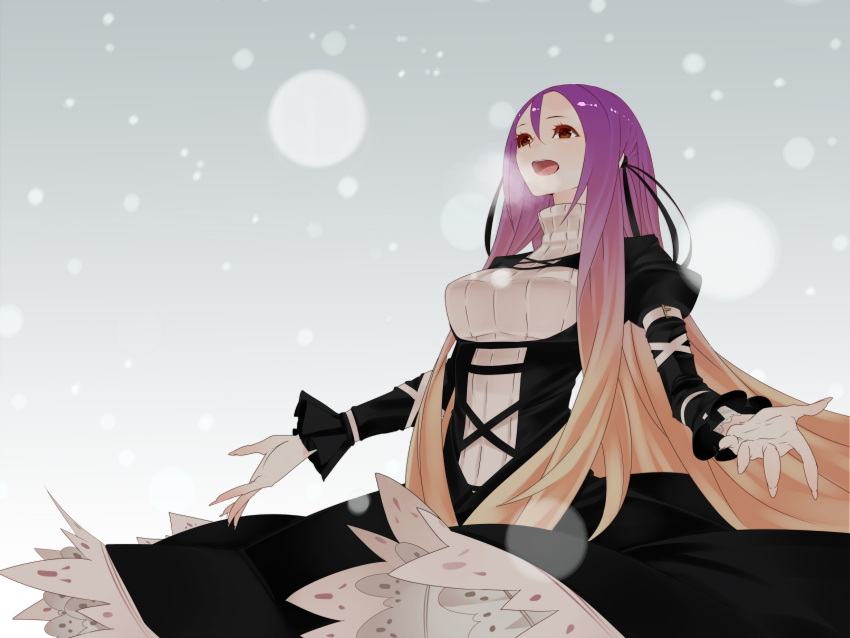 absurdres, alternate_costume, alternate_hairstyle, blonde_hair, breath, fingernails, gradient_hair, happy