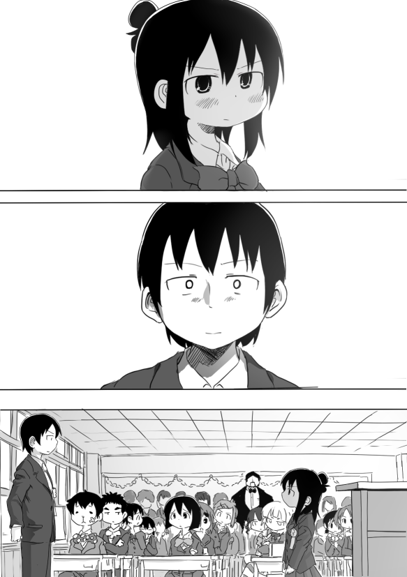 comic, hair_bun, karinoid, marui_hitoha, marui_mitsuba, marui_soujirou, mitsudomoe, miyashita