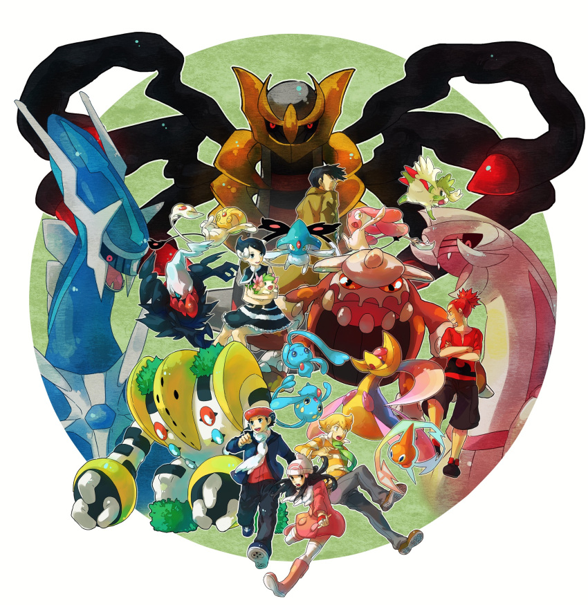 4boys, alternate_costume, azelf, baku_(pokemon), beanie, cresselia, darkrai, dialga